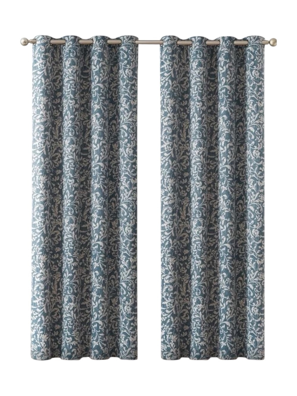 Blue White Scroll Floral Patterned 80% Blackout Curtain Panels 52 X 90